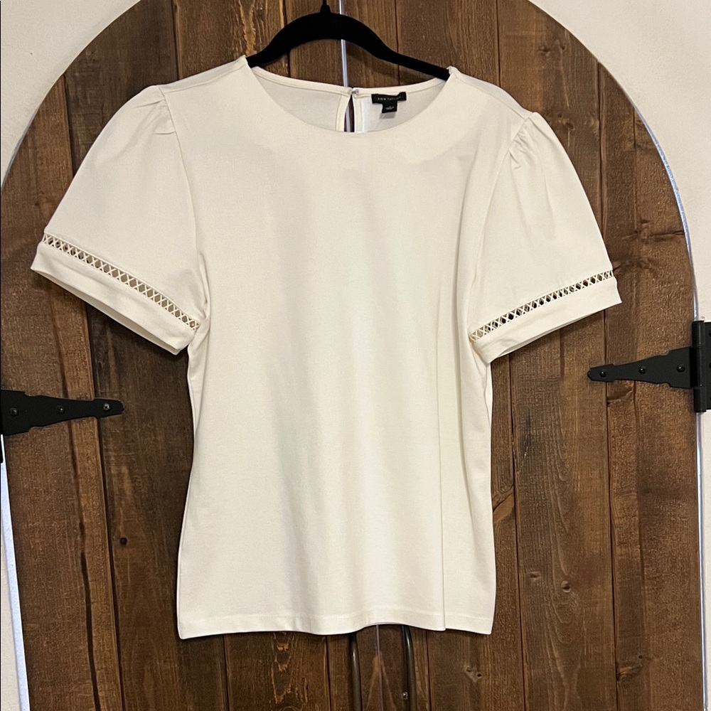Ann Taylor Cream Blouse with Sleeve Detailing